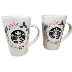 Starbucks Holiday Coffee Cup Mug Christmas 2019 Holly & Doves Set of 2 Siren